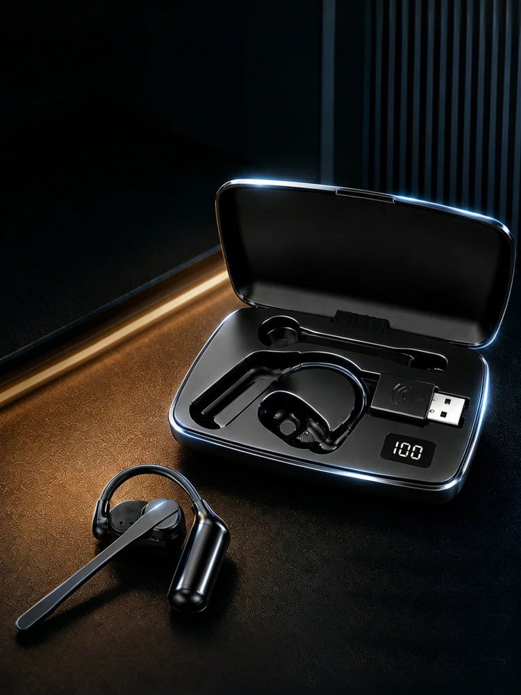 Wireless Earpiece with USB Dongle Noise Cancelling Earpiece Sport Open Ear Single Ear BT Headset for Driver Office