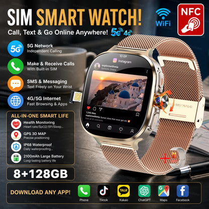 2026New 5G SIM Smart Watch 2.4" AMOLED 8+128GB GPS+NFC WIFI 1000W HD Camera IP68Waterproof Health Monitor Android Smartwatch Men