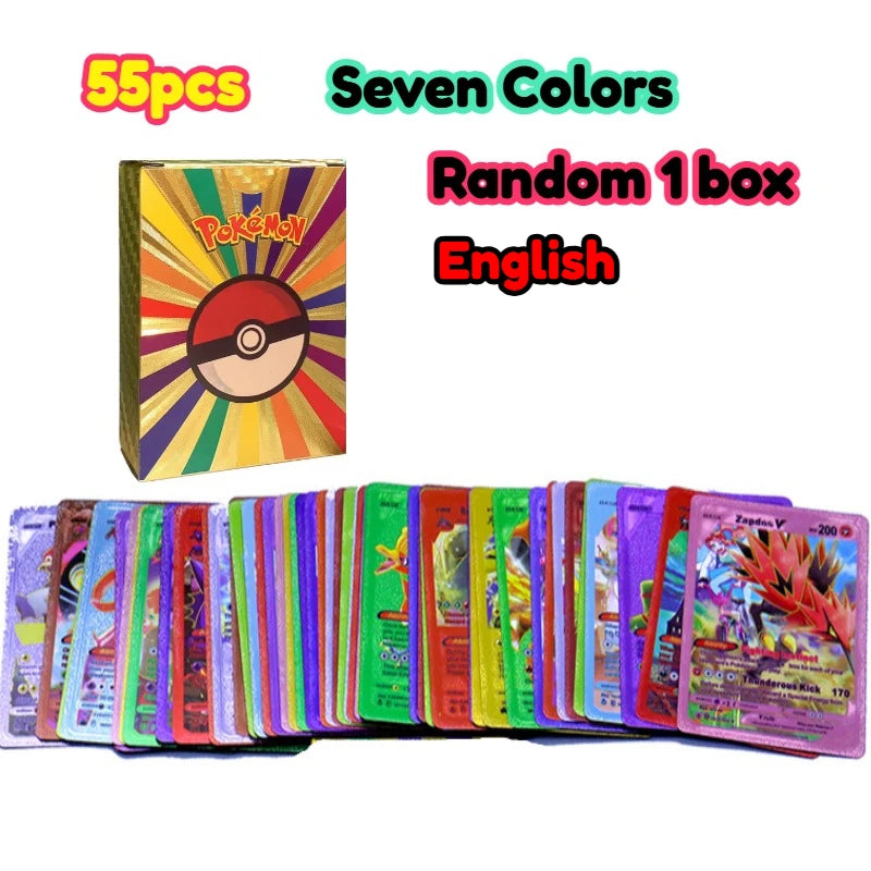 •55 pcs Pokemon Metal Gold Black Vmax GX Card Box Mewtwo Charizard Pikachu Rare Collection Battle Trainer Children Toys Gift