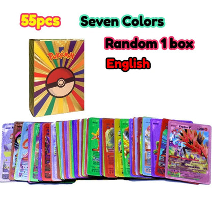 •55 pcs Pokemon Metal Gold Black Vmax GX Card Box Mewtwo Charizard Pikachu Rare Collection Battle Trainer Children Toys Gift