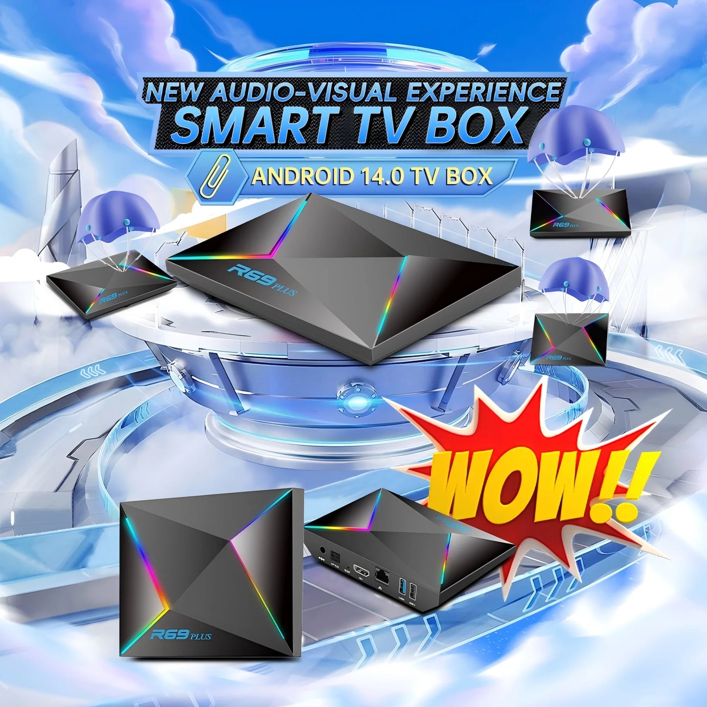 R69 Plus TV Box Android14 Ultra Voice Control HDR10 8K Allwinner H728 Octa Core 1000M LAN WIFI 6 BT5.0 Media Player Set Top Box