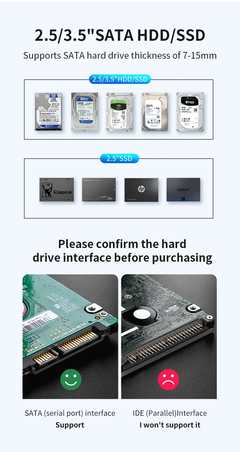 GODO HDD Docking Station SATA to USB 3.0 Adapter for 2.5 3.5 SSD Disk Case HDD Box Dock Hard Drive Enclosure Docking Station