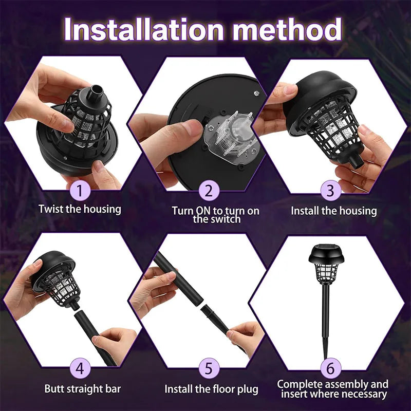 Solar and Electric Shock Mosquito Repellent Lamp Waterproof Bug Zapper 2Mode LED Light for Outdoor Garden Lawn Camping Villa Use
