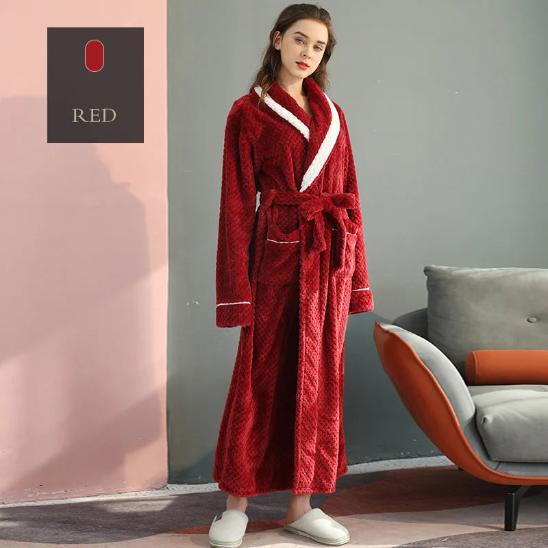 Female Autumn and Winter Warm Long Coral Velvet Thick Couple Bath Bathrobes Men Women Pajamas Shower Robe Bath Towels For Adults