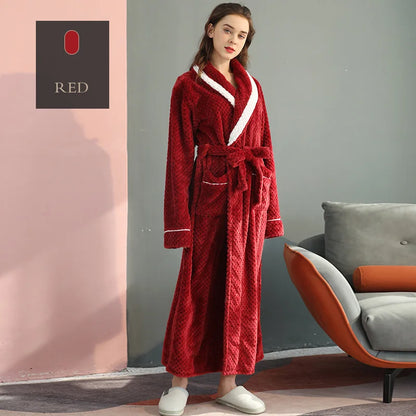 Female Autumn and Winter Warm Long Coral Velvet Thick Couple Bath Bathrobes Men Women Pajamas Shower Robe Bath Towels For Adults