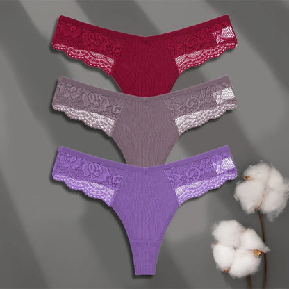 FINETOO 3-pack spetsstring i bomull med låg midja