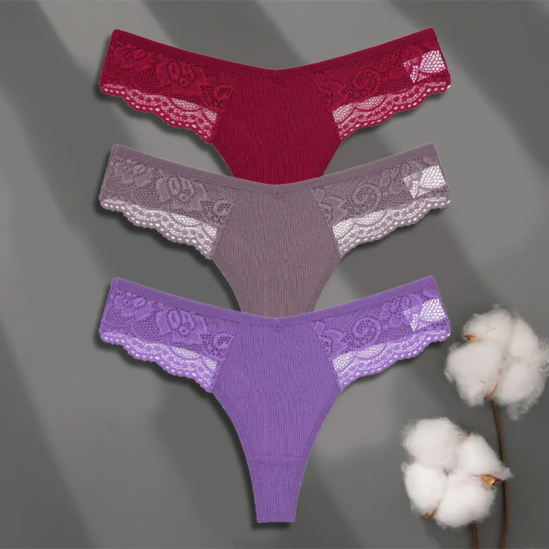 FINETOO 3-pack spetsstring i bomull med låg midja