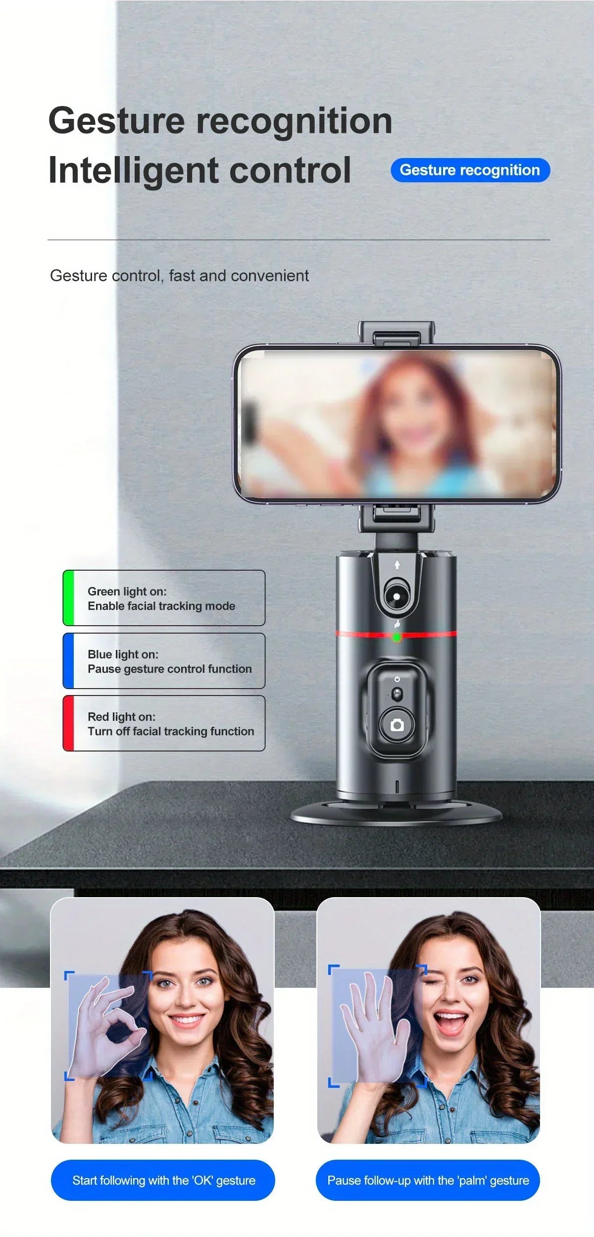 P02 360 ° Rotation Desktop Phone Stand Automatic Face Tracking for iPhone 16 15 Samsung S23 Xiaomi Handheld Gimbal Selfie Stick