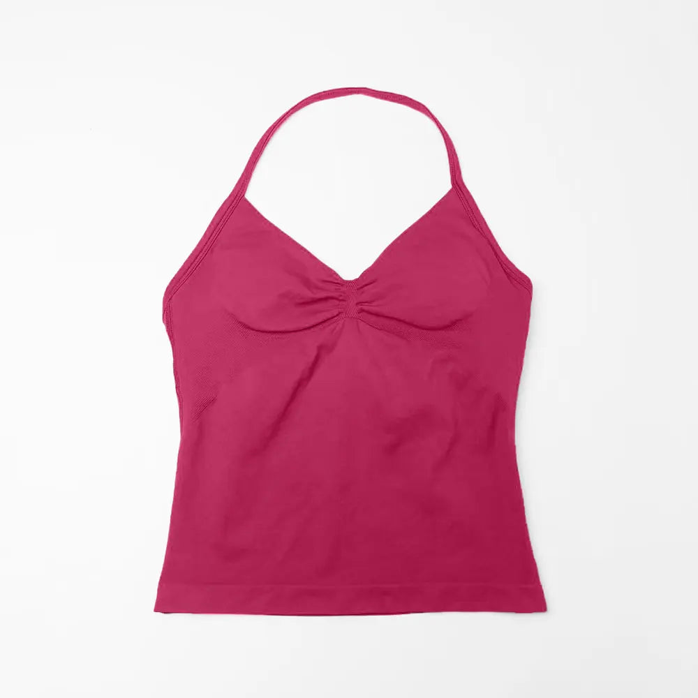 NCLAGEN Seamless Longline Strappy Top Sports Yoga Vest Women Fitness Tank Top Gym Beautiful Open Back Bra Running Workout Halter