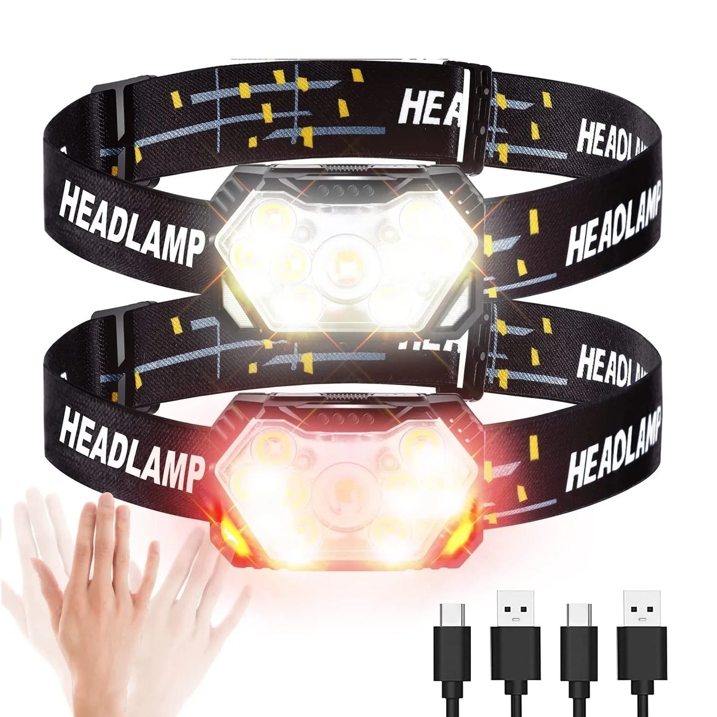 Pannlampa 9 LED 2000 Lumen – USB-C Uppladdningsbar, Rörelsesensor, 6 Lägen, Vattentålig, Camping