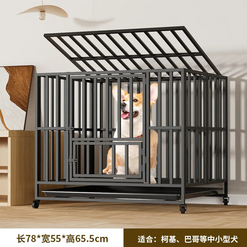 Heavy Duty Foldable Dog Crate for Large Medium Dogs Indoor Home Pet Cage Kennel with Toilet Tray Reinforced Square Tube Metal