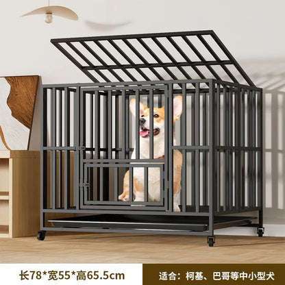 Heavy Duty Foldable Dog Crate for Large Medium Dogs Indoor Home Pet Cage Kennel with Toilet Tray Reinforced Square Tube Metal
