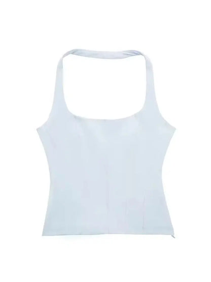 Dam Halterneck Crop Top – Fyrkantig Ringning, Slim Fit Backless Y2K Sommar, 3 Färger