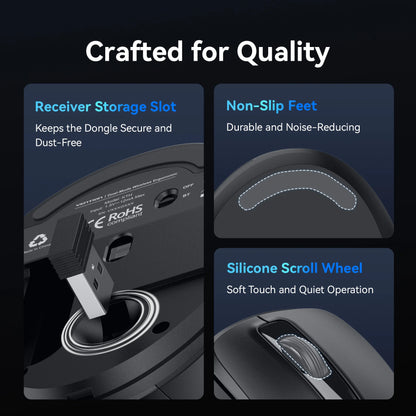 Vention Ergonomic Wireless Mouse Bluetooth 5.1 Dual-Mode USB 2.4G Mouse 4000 DPI 6 Buttons Mouse for PC MacBook Pro Tablet Mice