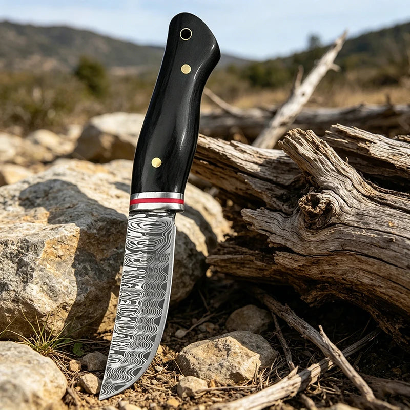 Damascus Pattern Outdoor Utility Knife Survival & Camping Knife Fishing BBQ Cutting Tools