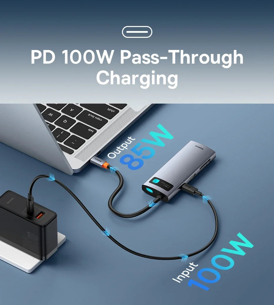 Baseus 7-in-1 Gen 2 USB C HUB 4K@60Hz HDMI 3* USB 3.0 PD 100W Type C Port SD/TF Card Reader for Macbook iPad M2 M1 Steam Deck