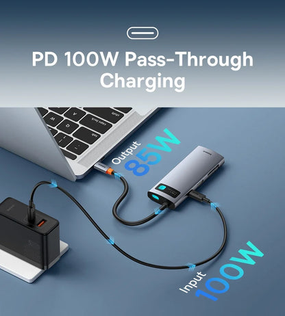 Baseus 7-in-1 Gen 2 USB C HUB 4K@60Hz HDMI 3* USB 3.0 PD 100W Type C Port SD/TF Card Reader for Macbook iPad M2 M1 Steam Deck