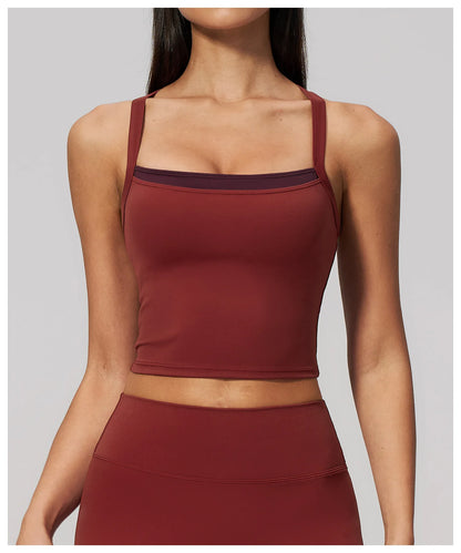 Women Criss Cross Back Yoga Tank Top Push Up Sports Bra Fitness Running Workout Gym Vest Color Block Sport Underwear Crop Top
