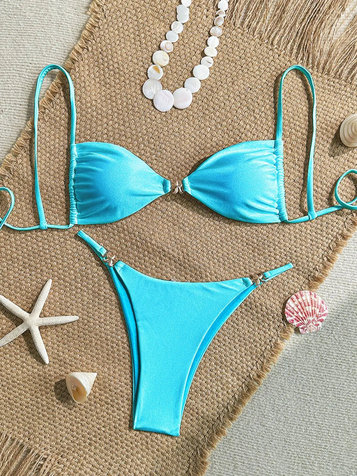 Sexy Solid Color Swimsuit Women' Swimwear 2026 New Bandeau Bikinis Rings Bikini Bandage Beachwear Two Piece Bathing Suit