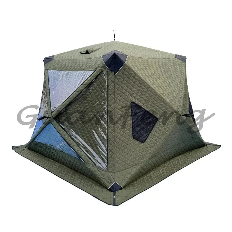 Fully Automatic Winter Ice Fishing Tent with Chimney Hole, Transparent Window, Quick Opening, Portable