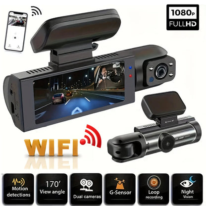 Dashkamera 1080P WiFi – Dubbel Kamera Fram & Inuti, Nattseende, Loop-inspelning