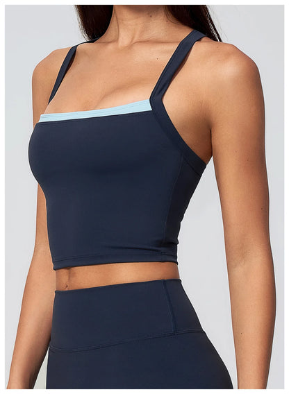 Women Criss Cross Back Yoga Tank Top Push Up Sports Bra Fitness Running Workout Gym Vest Color Block Sport Underwear Crop Top