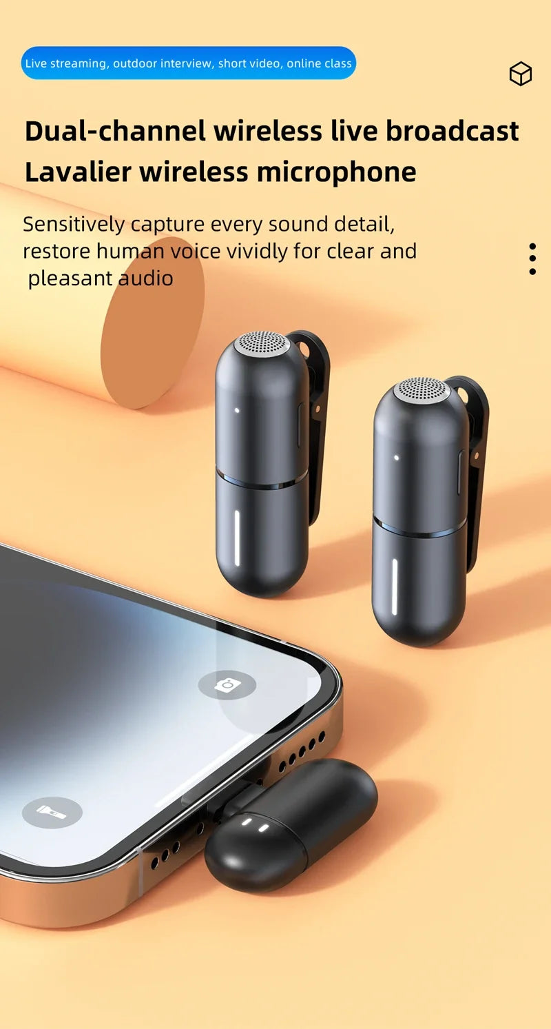 Wireless Mini Lavalier Microphone Live Broadcast Gaming Recording Interview Vlog Professional Microphone for iPhone iPad Android
