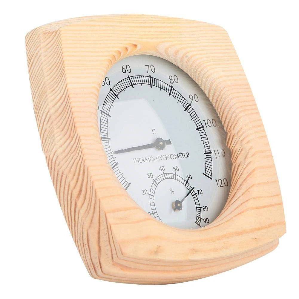 140 mm termometer och hygrometer i trä för bastu
