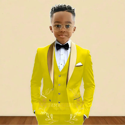Oil Green Boys Suit 3 Pieces Wedding Tuxedo for Kids Jacket Pants Vest Gold Shawl Lapel Child 2-16 Years Old Customized Outfit