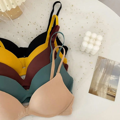 Solid Color Adjustable Push Up Bra Anti-sagging Shockproof Seamless Underwear Lingerie Wireless Deep V Bra Women