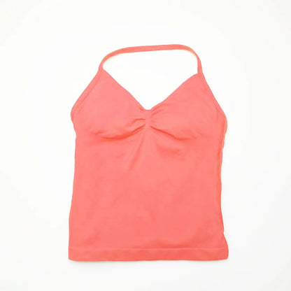 NCLAGEN Seamless Longline Strappy Top Sports Yoga Vest Women Fitness Tank Top Gym Beautiful Open Back Bra Running Workout Halter
