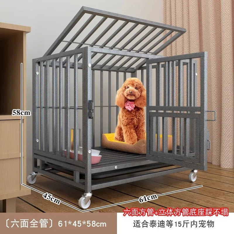 Heavy Duty Square Tube Dog Cage for Medium Large Dogs Indoor Metal Kennel with Toilet Tray Foldable Iron Pet Crate Furniture