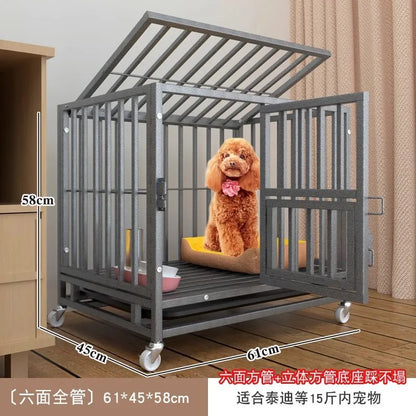 Heavy Duty Square Tube Dog Cage for Medium Large Dogs Indoor Metal Kennel with Toilet Tray Foldable Iron Pet Crate Furniture
