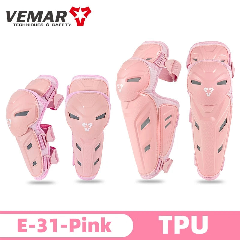 Motocross Knee Pads & Elbow Pads Set Adult Black Pink Leg And Elbow Protective Gear for Dirt Bike Motorcycle For Riding M-L