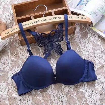 Dam 2-delat Set – Sexig Push-up BH med Knappar & Fjärilsdetalj, 4 Färger
