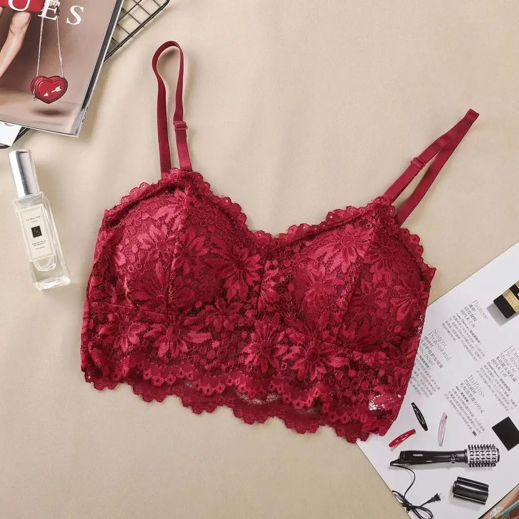 Women's Sling Bra Summer Thin Lace Beautiful Back Bra Small Chest Gather Up Support Bra Without Rods Fashion Vacation Underwear