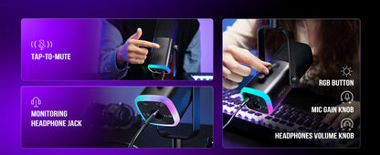 FIFINE USB/XLR dynamisk mikrofon med RGB, hörlursuttag och mute