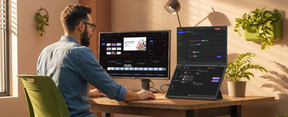 EVICIV 15.6" FHD Triple Portable Dual Monitor & Laptop Screen Extender 1080P FHD IPS Plug & Play No Driver USB-C 100%sRGB Triple Screen Foldable Mac/Windows Compatible Travel & Office 360° Screen Adjustment