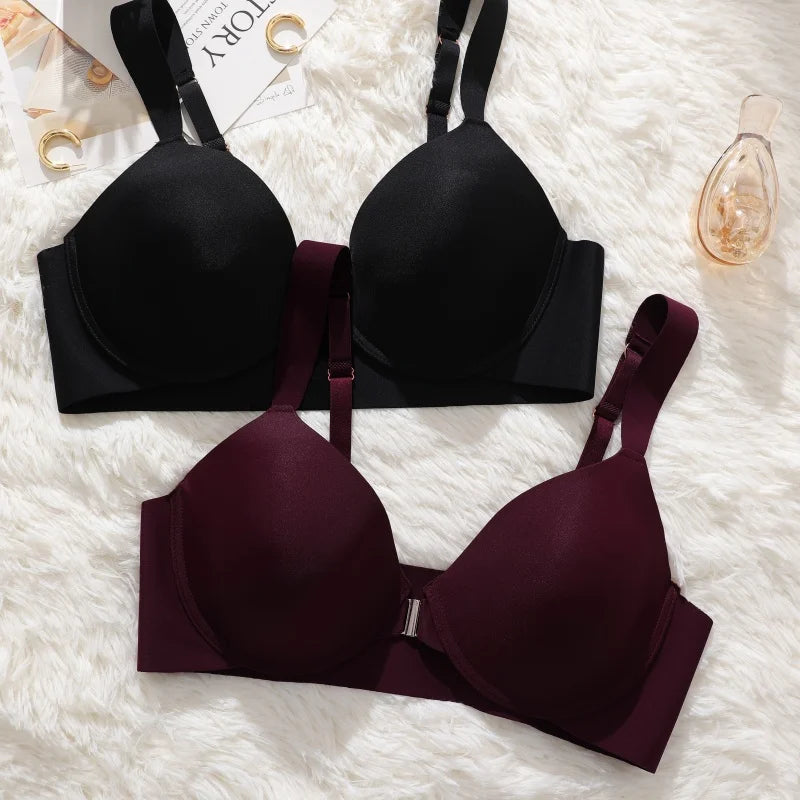 Seamless Push Up Bra Women Deep V Cup Underwear Front Closure Comfort Lingerie Adjustable Strap Plus Size Solid Color