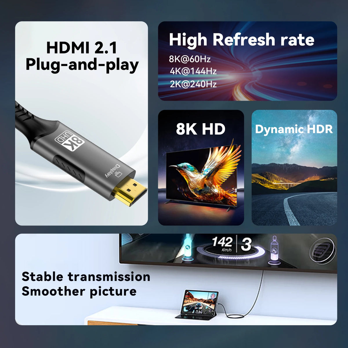 USB-C till HDMI-kabel 4K/8K med DP Alt Mode – 1–3 m