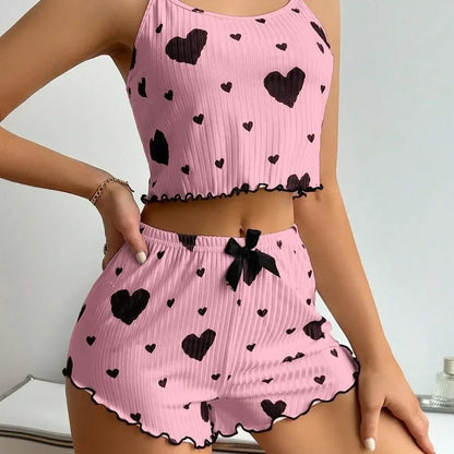 Somrigt pyjamasset för damer med linne och shorts