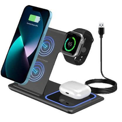 15W 3 in 1 LED Fast Wireless Charger Stand Foldable Charging Station For IPhone17-11 Apple Watch 9 8 7 6 5 Airpods Pro
