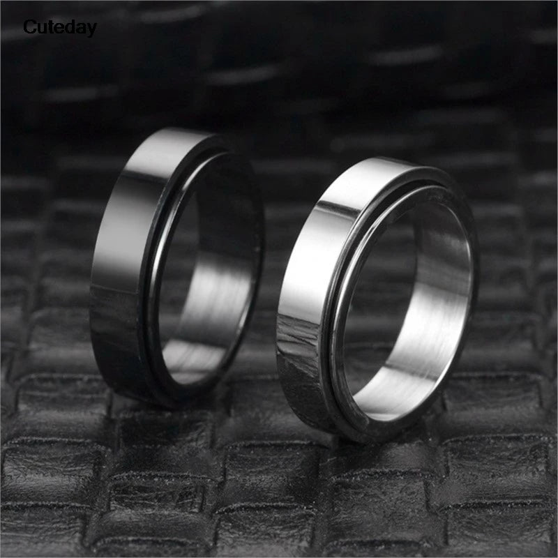 Anxiety Fidget Spinner Rings Black Silver Color Stainless Steel Spinning Rotating Mood Ring for Men Women Anti Stress Jewelry