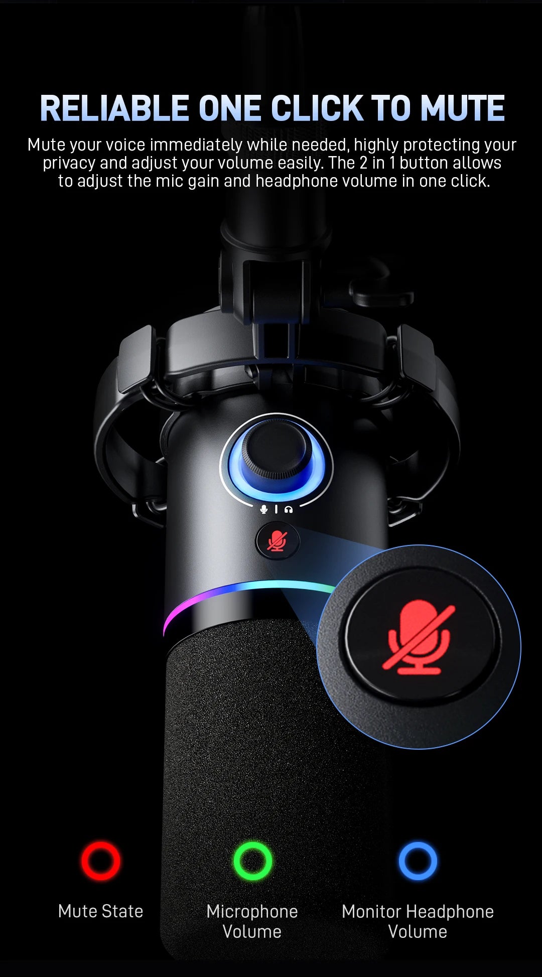 MAONO PD200XS USB/XLR Dynamic Microphone with Shock Mount Boom Arm Stand Maonolink Gain Knob RGB Light for PC Gaming Recording
