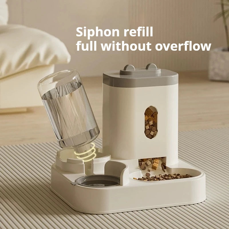 2-in-1 Large Capacity Cat Automatic Feeder, Water Dry Wet Separation Design No Battery Required - For Cats Small Dogs