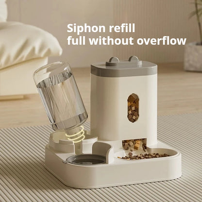 2-in-1 Large Capacity Cat Automatic Feeder, Water Dry Wet Separation Design No Battery Required - For Cats Small Dogs