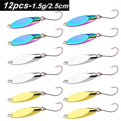 12pcs Metal Spinner Spoon Lures Trout Fishing Lure Hard Bait Sequins Paillette Artificial Baits Spinnerbait Fish Tools 1.5g-56g