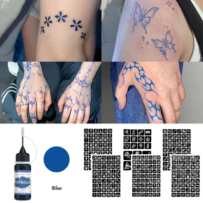 DIY Temporary Tattoo Kit with Stencils-7 Vibrant Colors with 6 Stencil Sheets Ttotal 288 Patterns,Body Art Paints for Halloween