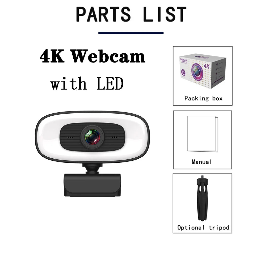 Webbkamera 4K/1080p med Vidvinkel, Autofokus & Brusreducerande Mikrofon – USB Webcam för YouTube & PC