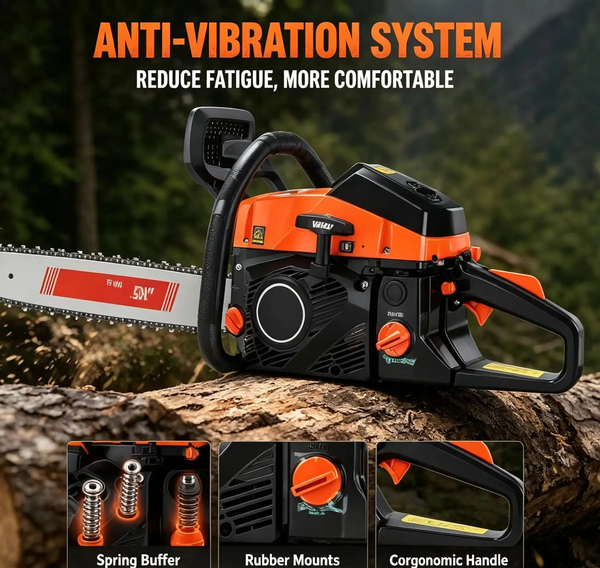 6000W 2-Stroke 20 Inch Gas Powered Chainsaw, 68CC Heavy Duty Logging Saw, Anti-Vibration Petrol Chain Saw for Farm, Garden & Tree Felling